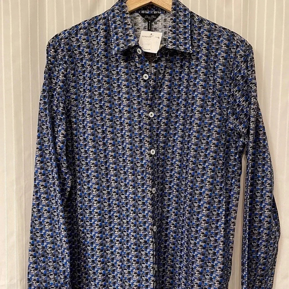 NWT!! GOOD MAN BRAND - Long Sleeve Button-Down Dress Shirt - Blue Sketch Geo - Picture 7 of 7